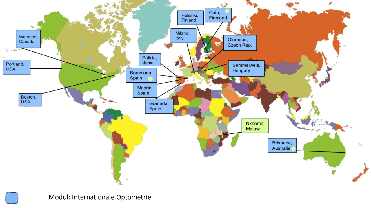 Internationale Partnerhochschulen der Augenoptik-/Optometrie-Studiengänge der Hochschule Aalen