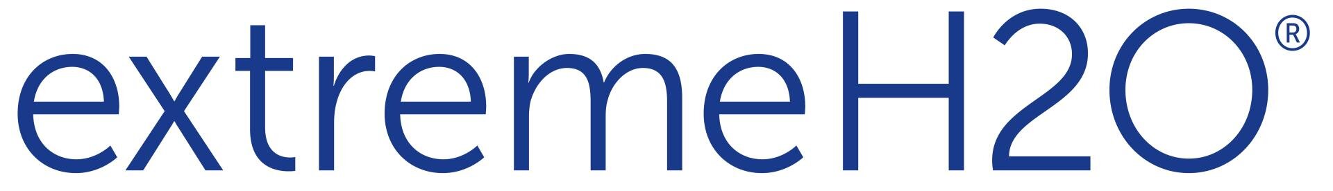 Das Bild zeigt das Logo für extremeH2O in fetten, blauen Klein- und Großbuchstaben mit einem eingetragenen Markensymbol neben dem O.