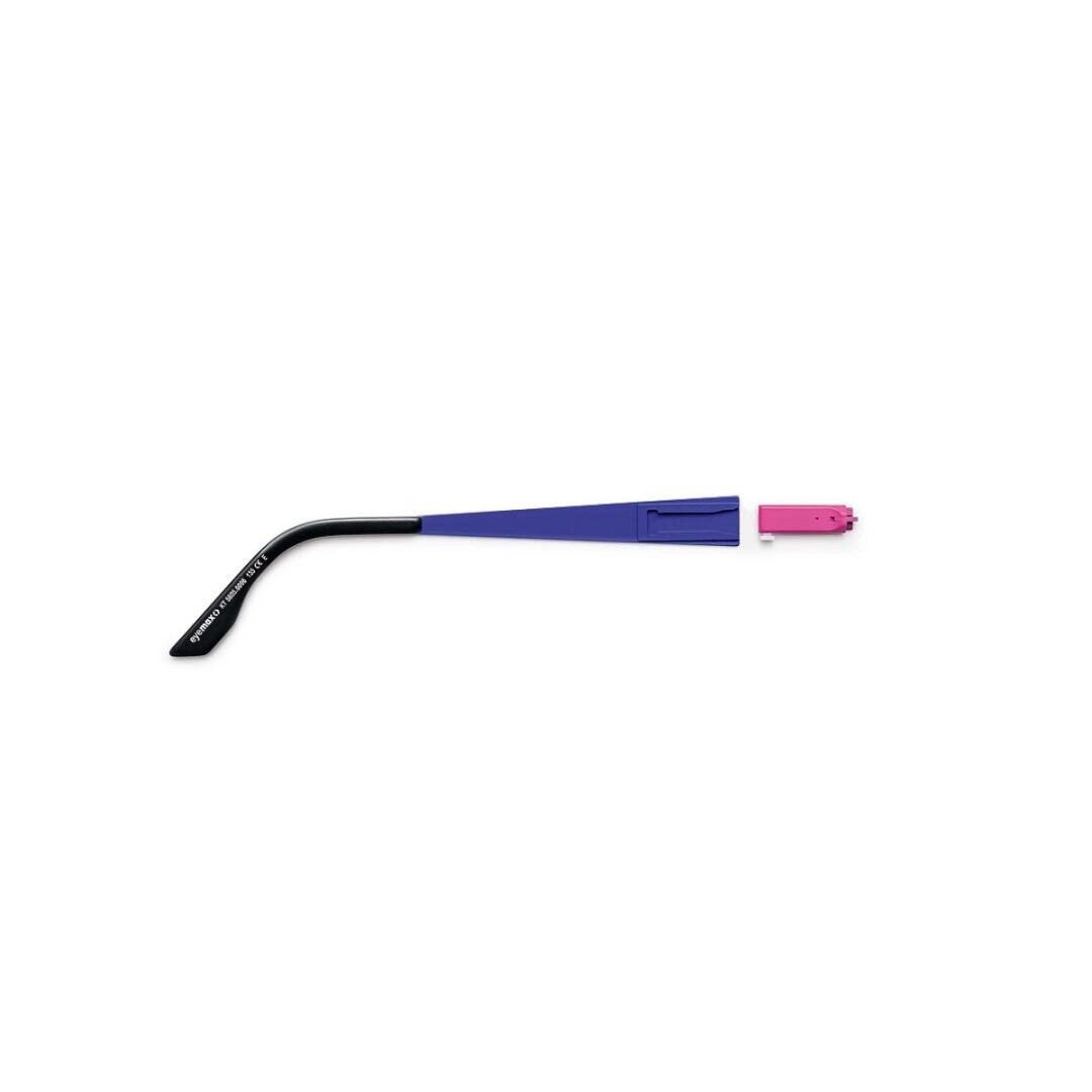 A black, blue and pink plastic dental tool with an angled tip, probably used for applying or shaping dental materials, shown on a white background.