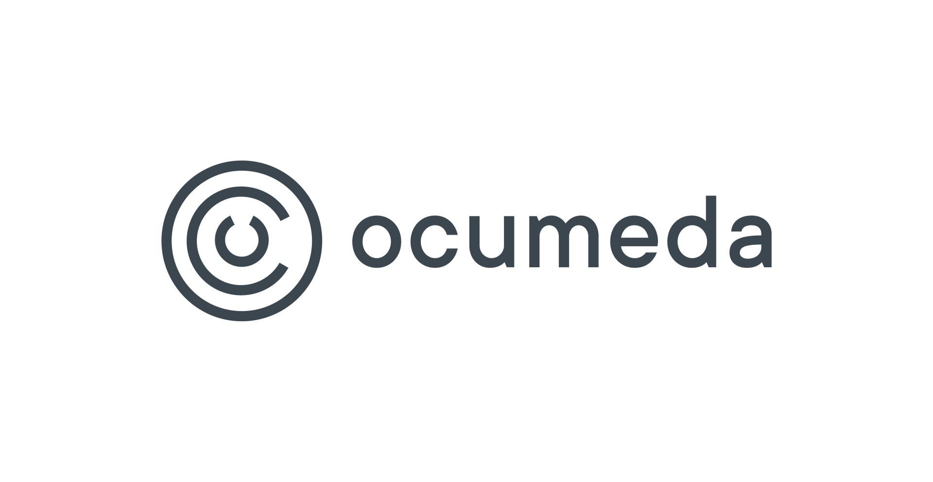 Das Bild zeigt das ocumeda-Logo mit einem kreisförmigen, abstrakten Augenmotiv links neben dem Firmennamen ocumeda in kleinen, dunkelgrauen Buchstaben auf weißem Hintergrund.