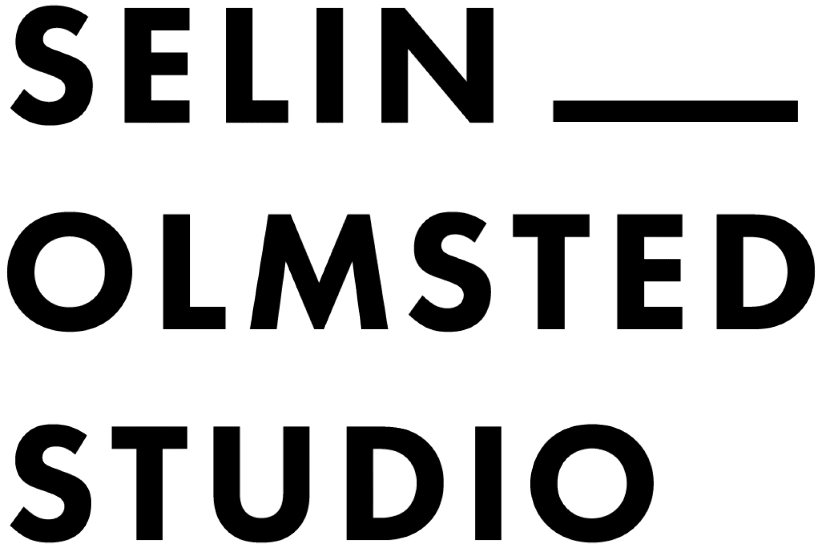 Black, bold text in capital letters on a light gray background reads: SELIN_ OLMSTED STUDIO, with a horizontal line following SELIN.